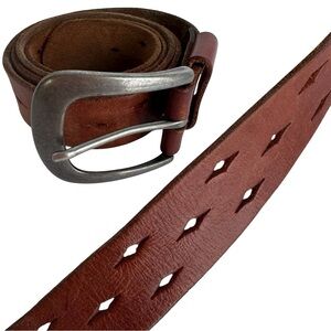 American Eagle Leather Belt Womens M/L Mens S/M Brown Silver Toned Hardware VGUC